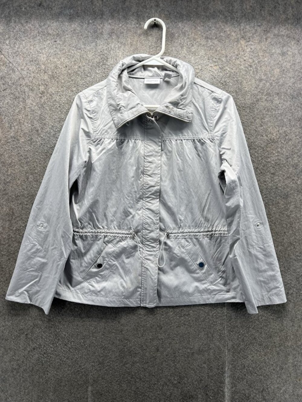 Zenergy By Chico's Jacket Women 0 Gray Lightweight Full Zip Drawstring Pockets